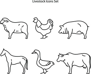 Domestic livestock graphic symbol. livestock icons set isolated on white background. Livestock symbol.