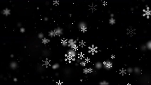 Abstract background Christmas with lighting, glittering, snowflake and particle dark and grain processed, falling snow with blur and depth of field effect