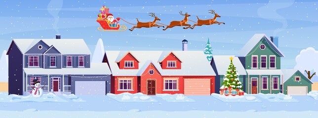 Residential houses with christmas decoration