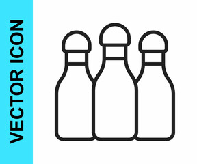 Black line Bowling pin icon isolated on white background. Vector