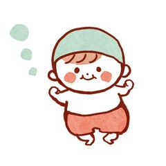 水着で泳ぐ赤ちゃんの男の子