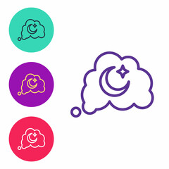 Set line Dreams icon isolated on white background. Sleep, rest, dream concept. Resting time and comfortable relaxation. Set icons colorful. Vector