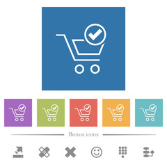 Cart checkout outline flat white icons in square backgrounds