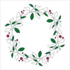 Vector wreath with green leaves and berries