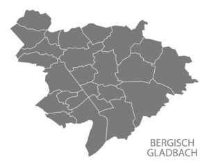 Modern City Map - Bergisch Gladbach city of Germany with districts grey DE