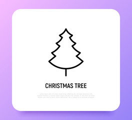 Christmas tree. Christmas and New Year  decoration. Minimalistic simple thin line icon. Vector illustration for greeting card