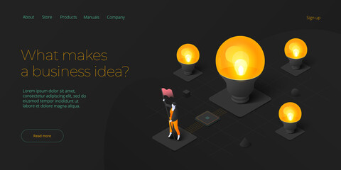 Brainstorming session concept in isometric vector illustration. Brain storm or strategic thinking as business research. Web banner template.