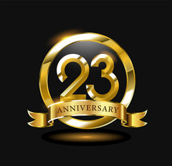 Naklejka premium 23 year anniversary celebration logo design with golden circle, vector illustration