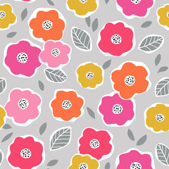 Fototapeta premium Colorful cute floral seamless vector pattern.