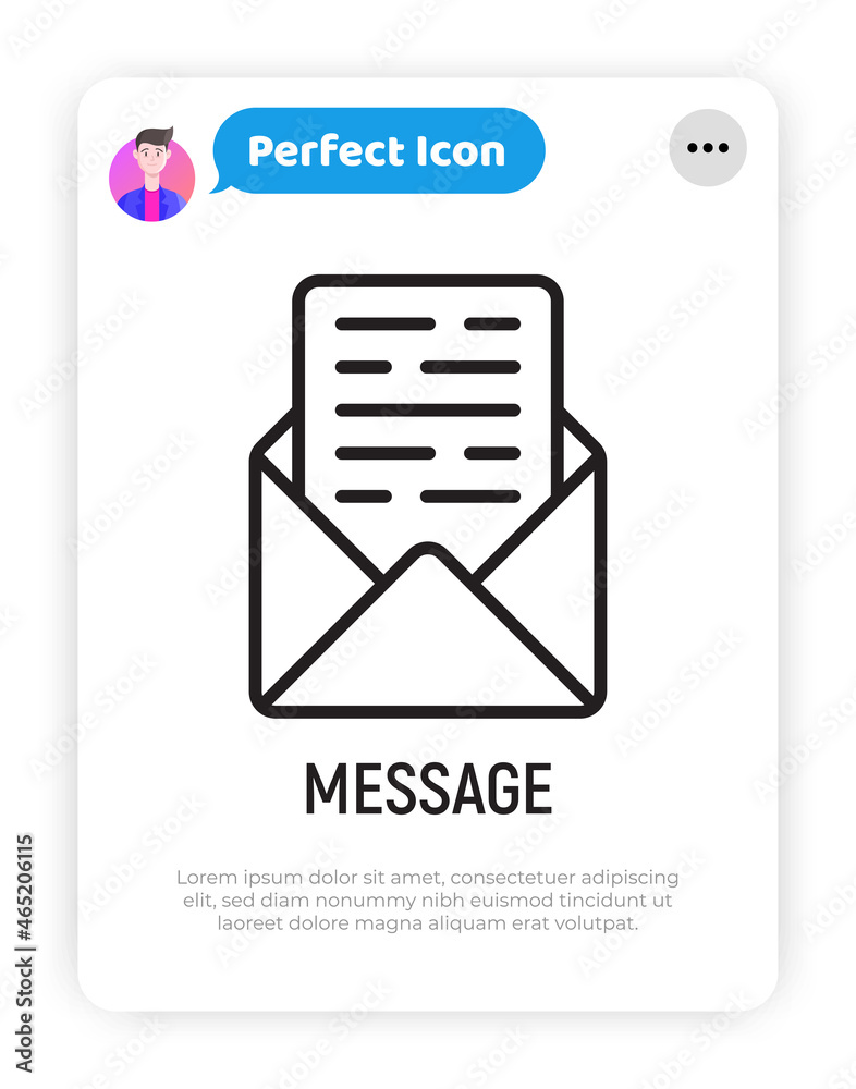 Wall mural open envelope with message thin line icon. modern vector illustration.