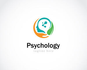 psychology logo science health care hand nature leave brain tech - obrazy, fototapety, plakaty