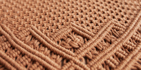 Fototapeta na wymiar Handmade macrame. Macrame braiding and cotton threads. Female hobby. ECO friendly modern knitting DIY natural decoration concept in the interior. Makrame pattern close up.