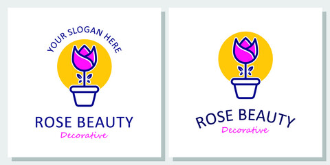 Flower Rose Plant Pot Leaf Nature Decorative Bouquet logo design inspiration with Layout Template Business Card