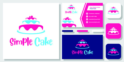 Cake Party Food Bakery Dessert Shop Cream Restaurant logo design inspiration with Layout Template Business Card