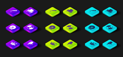 Set Cinema camera, Retro cinema, CD or DVD disk, chair and Microphone icon. Vector