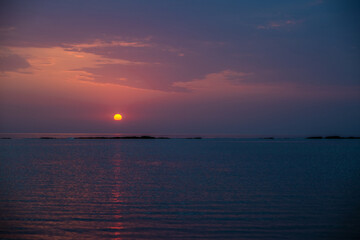 Sunrise over the Caspian Sea. Beautiful cloudscape over the sea, sunrise shot