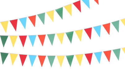 Obraz premium Colorful triangular bunting flags on white background. Festive decor