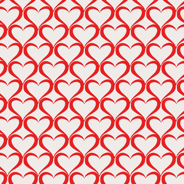 Red hearts vector seamless repeat pattern print on white background