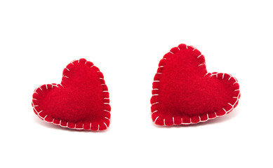 Felt red heart isolated on a white background