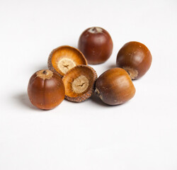 
delicious ripe hazelnut on green white background