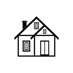 A house with large and small windows on a white background.