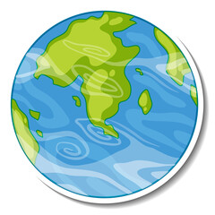Earth globe cartoon sticker on white background