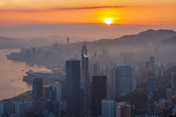 Victoria Harbor View from the Peak at Sunrise, Hong Kong