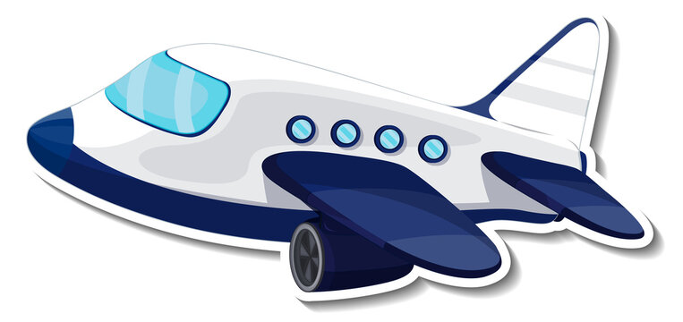 Airplane cartoon sticker on white background