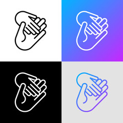 Helping hand, child hand in adult. Thin line icon. Modern vector illustration of adoption, charity or support.