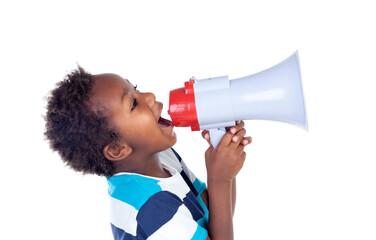 African little guy with a megaphone