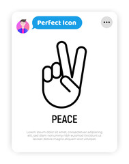 Peace or victory thin line icon. Modern vector illustration of hand gesture.