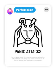 Panic attack thin line icon. Modern vector illustration of person in stress.
