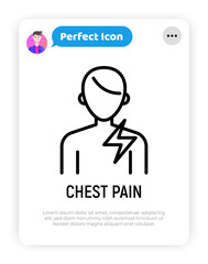 Chest pain thin line icon. Modern vector illustration of heart attack symptom.