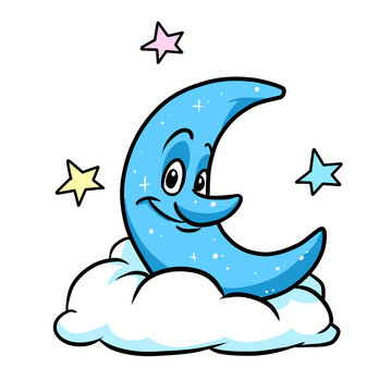 Blue month cute character vacation cloud illustration cartoon