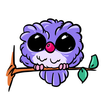 Little purple owl bird character illustration cartoon