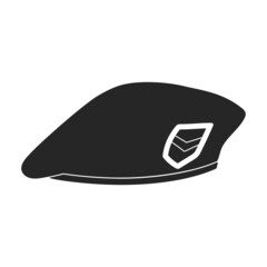 Beret of military vector black icon. Vector illustration beret of military on white background. Isolated black illustration icon of hat army . - obrazy, fototapety, plakaty