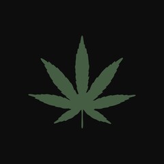 cannabis leaf on black background green icon