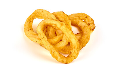 Obraz na płótnie Canvas Fried squid or calamari rings, isolated on white background. High resolution image.