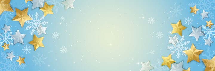 Wide banner background for new year shopping sale. Design for social media post, web online store or shop promo offer. Blue 2022 New Year banner with snow