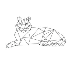 Vector polygonal origami black and white geometric tiger, isolated on white background