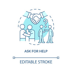 Ask for help blue concept icon. Happiness mindset strategy abstract idea thin line illustration. Importance of collaboration and support. Vector isolated outline color drawing. Editable stroke