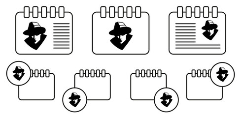 Detective black and white vector icon in calender set illustration for ui and ux, website or mobile application