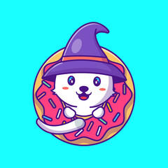 cute witch cat in donuts happy halloween Cartoon Illustration
