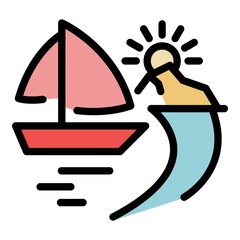 Yacht on beach icon. Outline yacht on beach vector icon color flat isolated