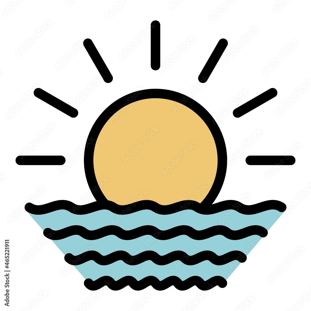 Sticker Ocean sunrise icon. Outline ocean sunrise vector icon color flat isolated - Stickers