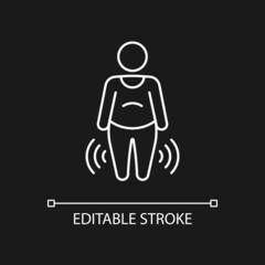 Risk factor linked to obesity white linear icon for dark theme. Increasing risk of osteoarthritis. Thin line customizable illustration. Isolated vector contour symbol for night mode. Editable stroke