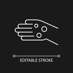 Rheumatoid nodules white linear icon for dark theme. Masses under skin. Malformations in bone. Thin line customizable illustration. Isolated vector contour symbol for night mode. Editable stroke