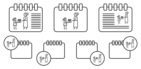 Present, mother, daughter vector icon in calender set illustration for ui and ux, website or mobile application
