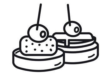 illustration of typical Spanish snack symbol, food on slice of bread (pincho). - obrazy, fototapety, plakaty