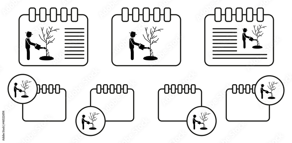 Poster man watering of tree vector icon in calender set illustration for ui and ux, website or mobile appli